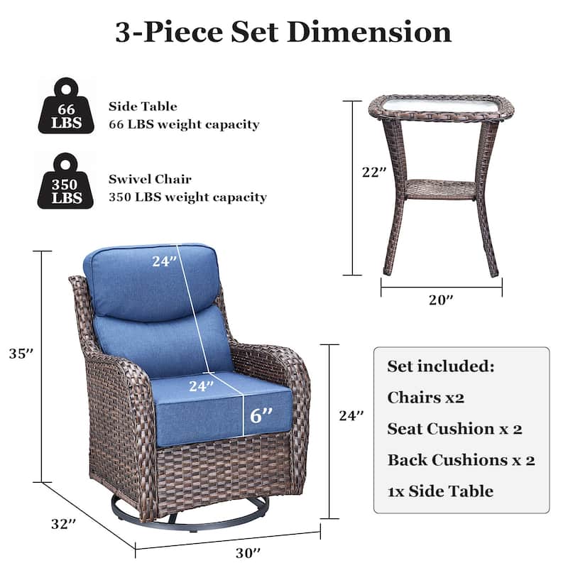 Outdoor Patio Sofa Swivel Chair with 6-Inch Thick Cushions Set