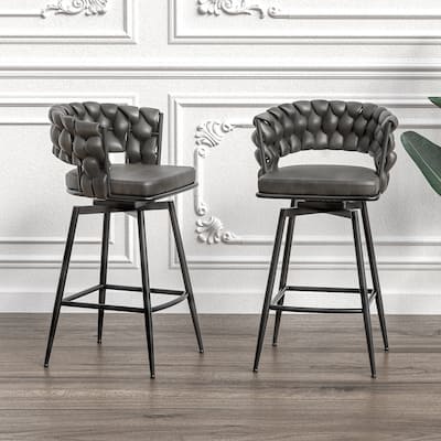 Modern Upholstered Bar Height Barstools Set of 2/360 Swivel/With Footrest and Back