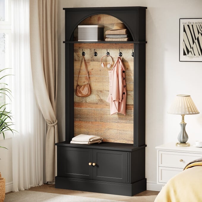Hall Tree With Bench, 4-In-1 Entryway Bench With Coat Rack