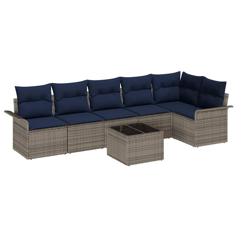 vidaXL 6/7 Garden Sofa Set with Cushions Black/Brown/Grey Poly Rattan - 117.1 x 52.2 x 27.2
