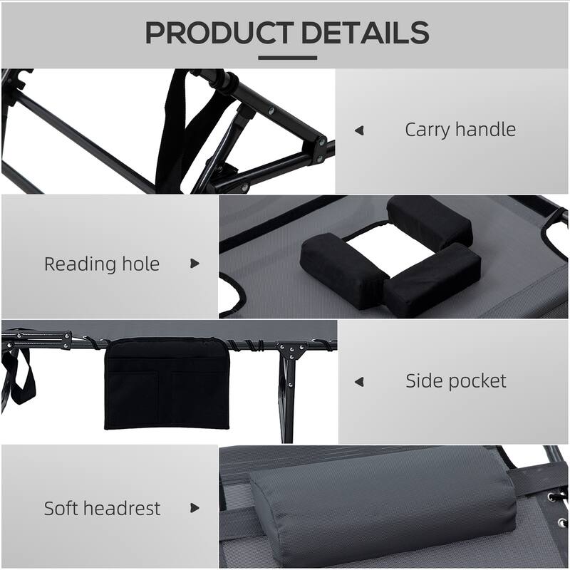 Outsunny 2-Pack Reclining Chairs, Portable Sunbathing Chairs with Reading Face Hole, Side Pocket & Adjustable Backrest