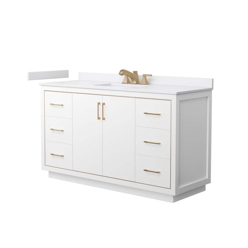 Wyndham Collection WCF1111-60S-VCA-US3MXX Icon 60" Free Standing - White / White Cultured Marble Top / Satin Bronze