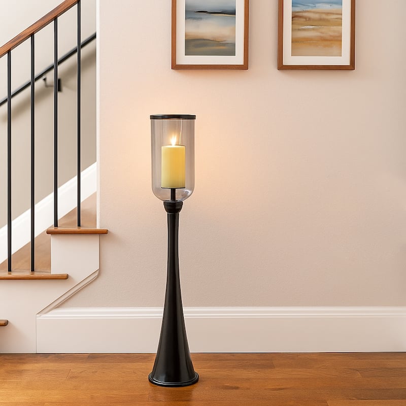Modern Metal and Glass Floor Candle Stand for Pillar Candles