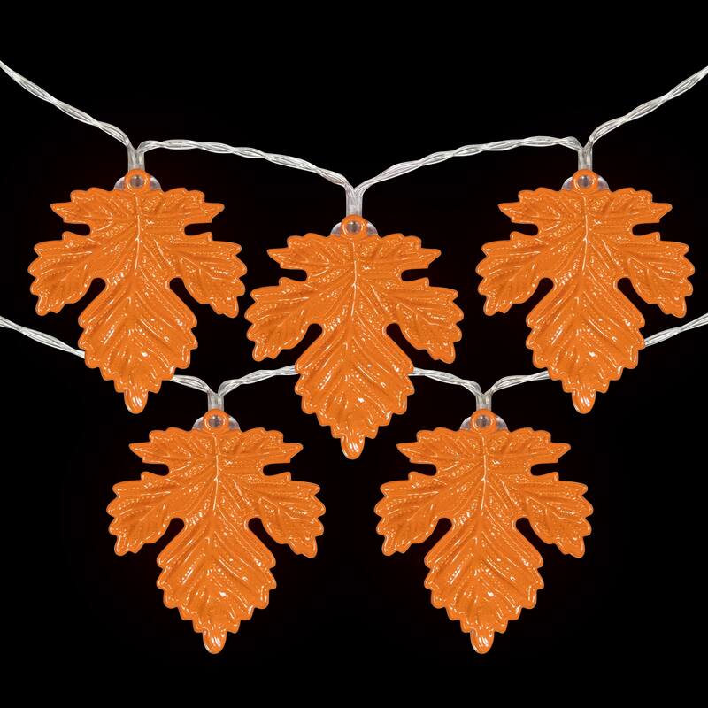 10ct Orange LED Fall Harvest Maple Leaf Fairy Lights 5.5ft Copper Wire