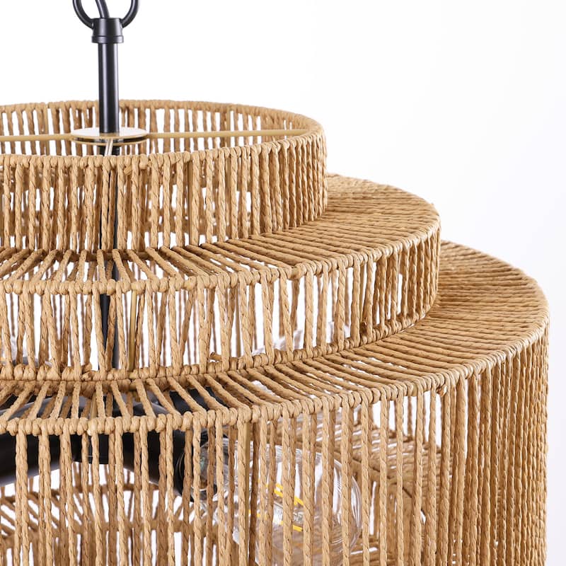 4/6-Light Boho 5-Tier Hand Woven Rattan Drum Chandelier