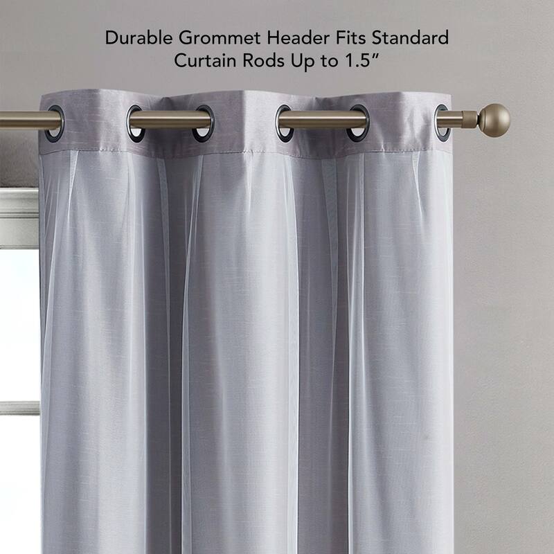 Creative Home Ideas Augusta Faux Silk Blackout with Sheer Overlay Grommet Window Curtain Panel Pair with Tiebacks