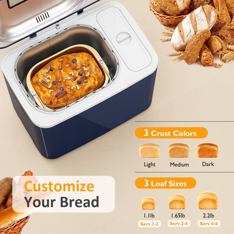 Bread Maker Machine, 21 Customizable Settings, Up to 2.2lb Loaves