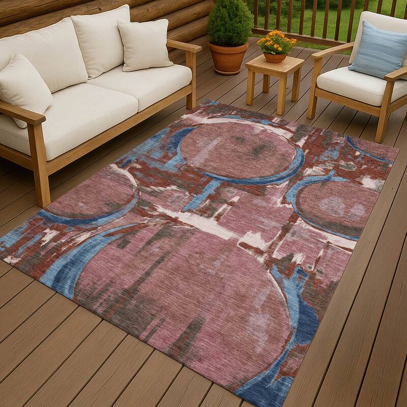 Machine Washable Indoor/ Outdoor Modern Erie Chantille Rug - Merlot - 3' x 5'