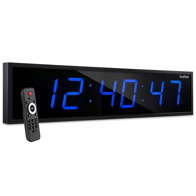 Ivation Large Digital Clock, Led Wall Clock with Stopwatch, Alarms, Timer & Remote, White - Blue - 60"