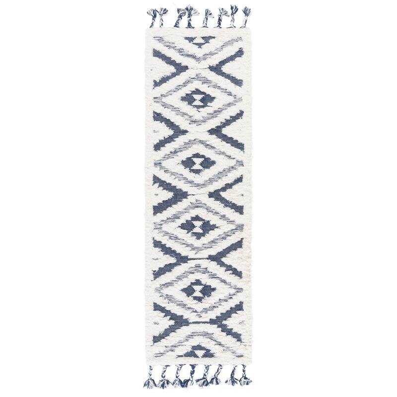 SAFAVIEH Handmade Natura Rennell Moroccan Wool Rug - 2'3" x 8' Runner - Ivory/Blue