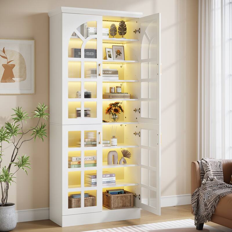 Pantry Cabinet with LED Lights, 76" Tall Adjustable Storage Cabinet