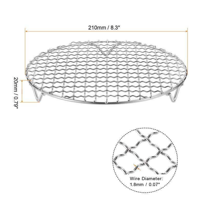 2pcs Round Cooking Rack 8.3" 201 Stainless Steel Barbecue Grill with 20mm Legs - 8.3 Inch - Silver