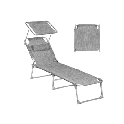 Steel Folding Sun Lounger with Adjustable Recline, Detachable Headrest and Sunshade - 76"D x 20.9"W x 11.4"H