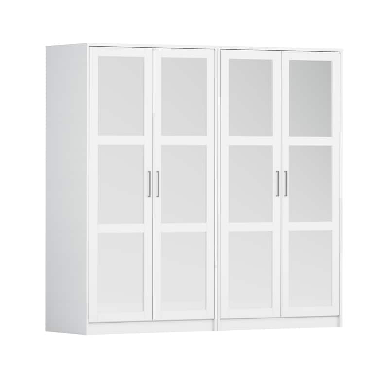 Palace Imports 100% Solid Wood 4-Door Urban Wardrobe Armoire with Mirrored Doors