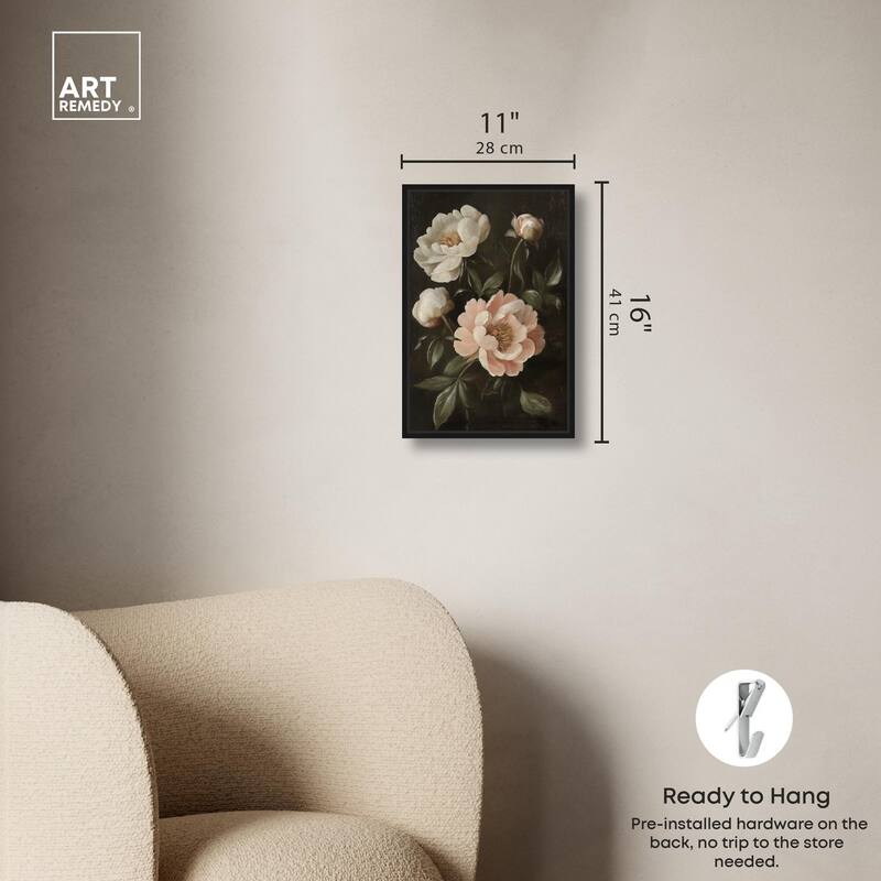 White Peonies in Dark II Canvas by Art Remedy