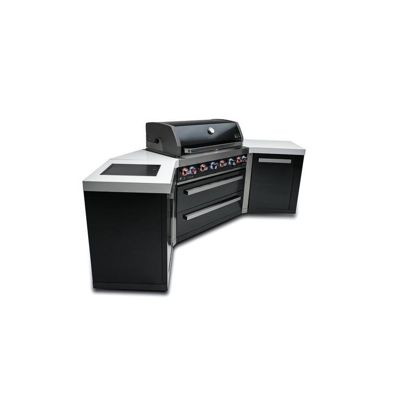 Mont Alpi MAi805-BSS45 6-Burner U-Shaped 45° Corner Black Stainless Steel Modular Outdoor Kitchen Barbecue Island Grill - N/A