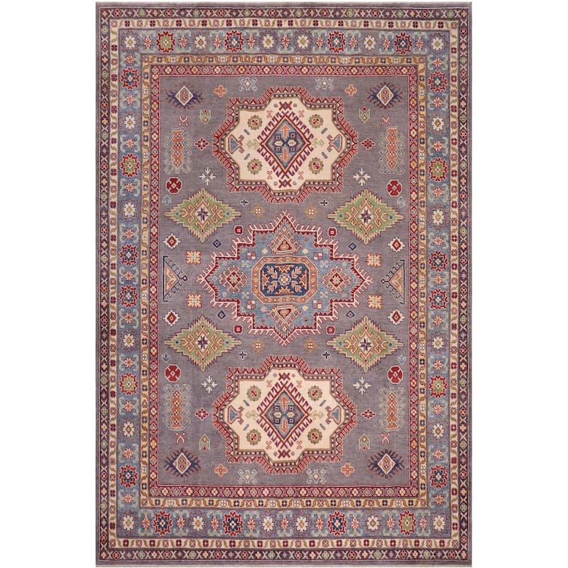 Bohemian Kazak Iris Gray/Light Blue Wool Rug - 8'4'' x 9'8''