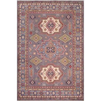 Bohemian Kazak Iris Gray/Light Blue Wool Rug - 8'4'' x 9'8''