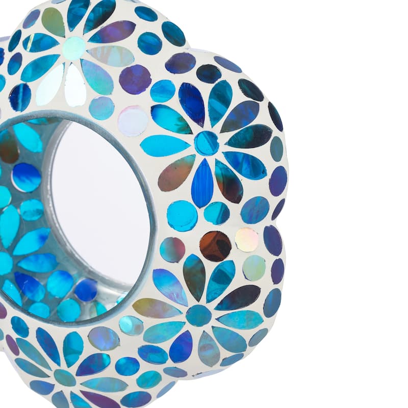 Glitzhome 8.5"D Glass Flower Shaped Hanging Multi-Color Mosaic Birdfeeder