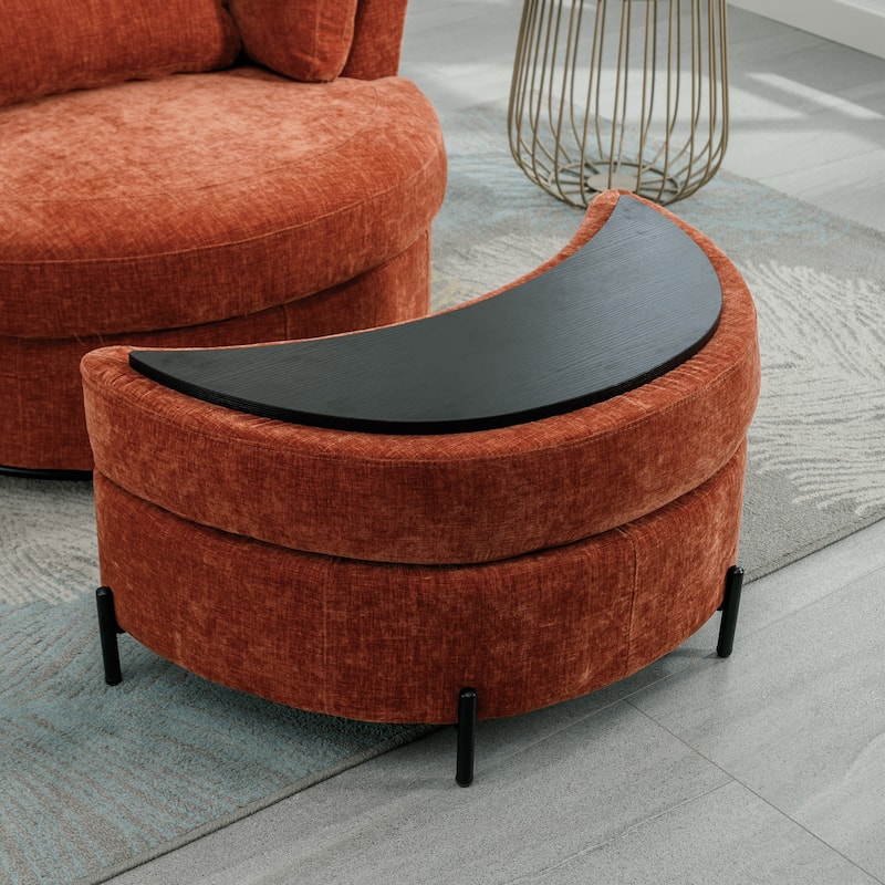 42.2"W Swivel Accent Barrel Chair with Half Crescent Moon Storage Bench