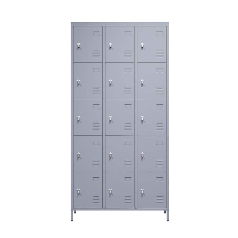 5 Door 66"H Metal Lockers for Employees,Storage Cabinet With Hooks and Ventilation For School,Garage,Gym,Office - Grey-15Door