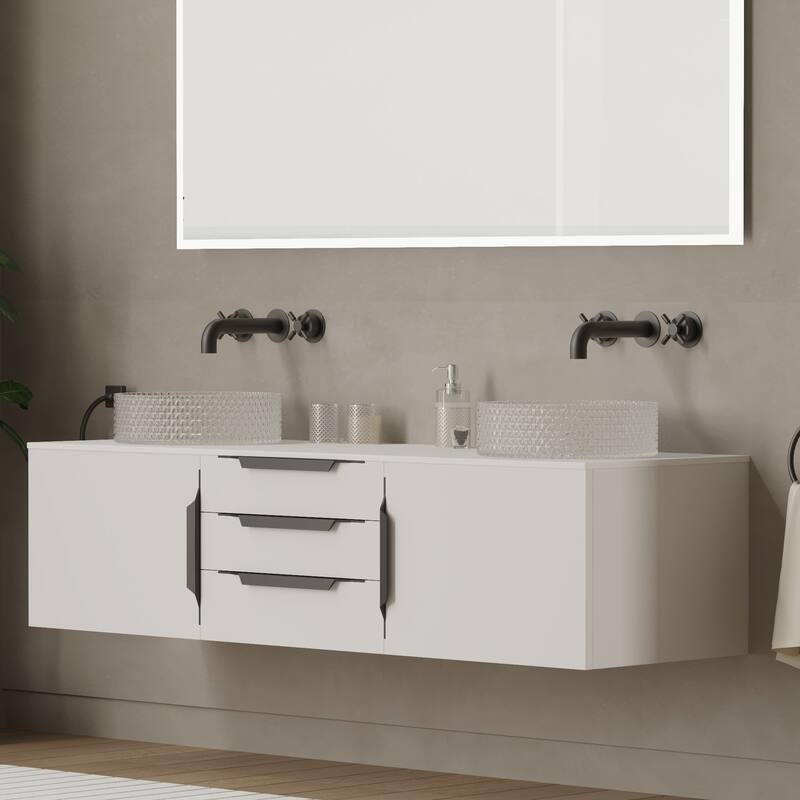 Thin Modern White Solid Surface Vanity Countertop - Sizes 24", 30", 36", 48", 60", 72", 84"