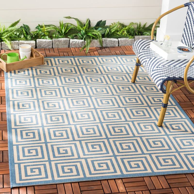 SAFAVIEH Beach House Anarsija Indoor/ Outdoor Waterproof Patio Backyard Rug - 2'2" x 4' - Cream/Blue