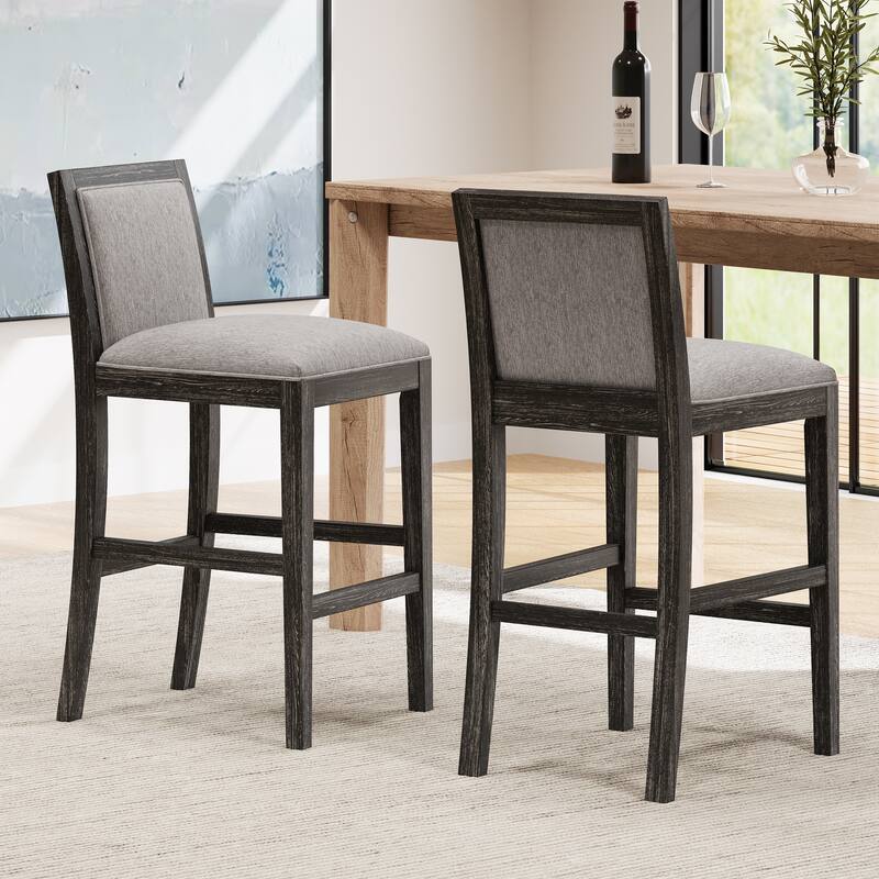 Height Bar Stools set of 2, Armless Dining Chairs with Footrest, Upholstered Kitchen Chairs with Rubber Wood Frame