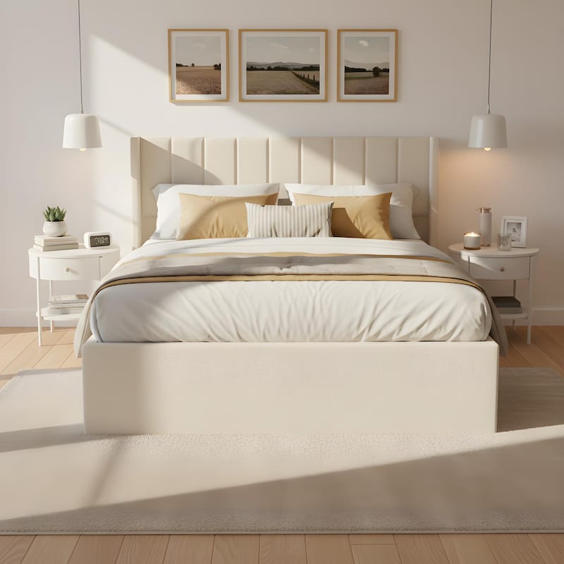 Christopher Knight Home - Modern Upholstered Storage Bed with Drawers and Vertical Headboard