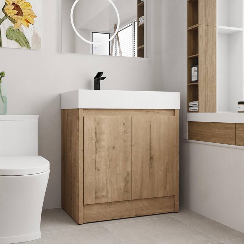 BNK 24/30/48/60 inch Freestanding Resin Sink Bathroom Vanity with Soft Close Door and Adjustable Shelf