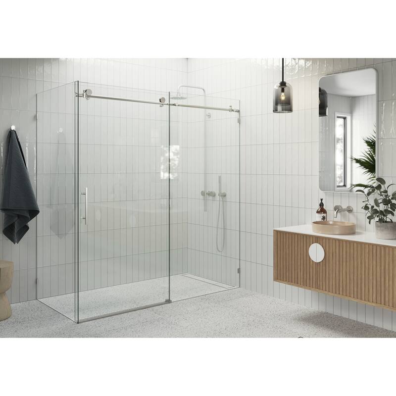Glass Warehouse 68 in - 72 in x 30 in x 78 in Frameless Sliding Shower Door with Return Panel