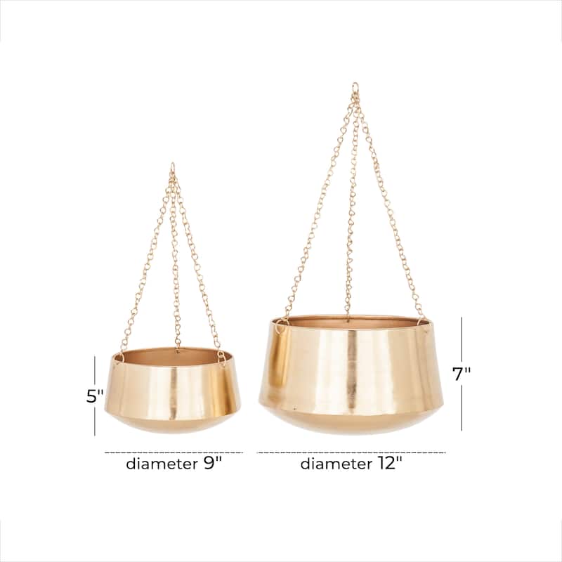 Black, Gold or Silver Metal Indoor Outdoor Hanging Dome Wall Planter with Chain (Set of 2)