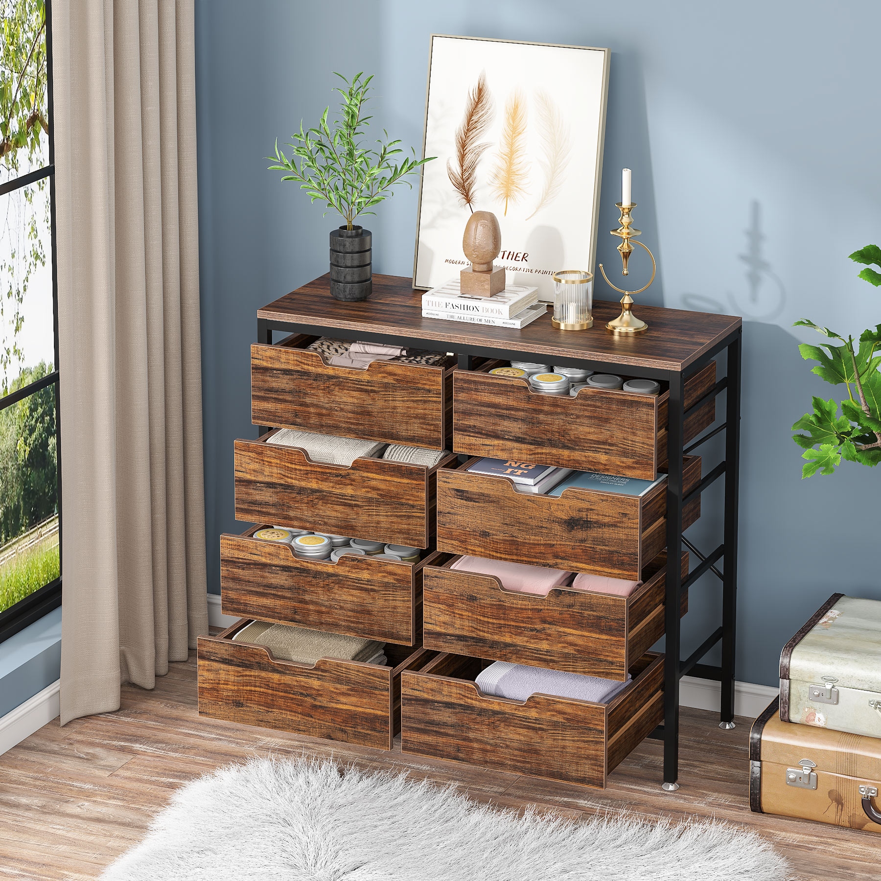 Industrial 8 Drawer Dresser Metal Frames Chest of Drawers for