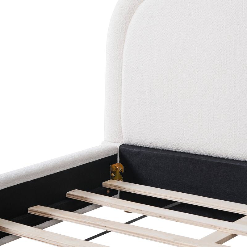 Christopher Knight Home - Camellia Modern Boucle Upholstered Bed Frame with Thick Curved Headboard and Wood Legs