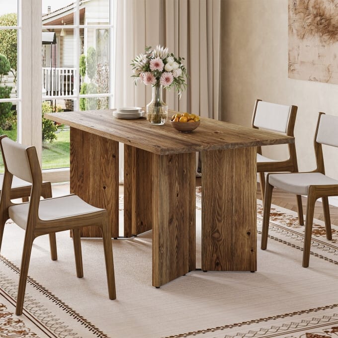 63-Inch Long Dining Room Table, Solid Wood Kitchen Table