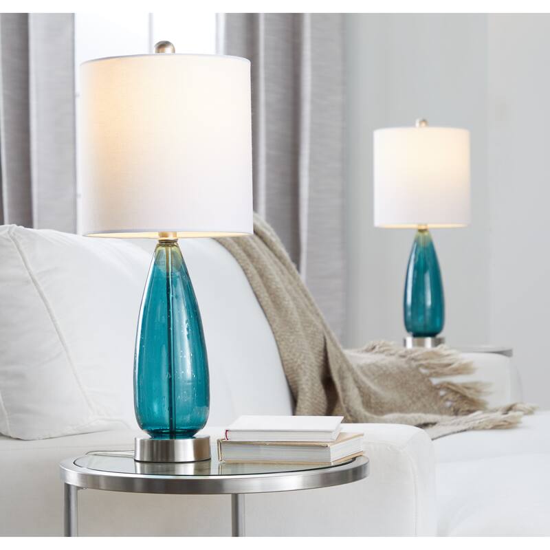 Bottega 21.5" Glass Accent Lamps with Linen Shades (Set of 2)