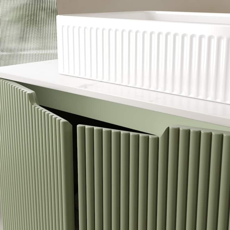 GDFStudio - Turio 30" Freestanding Bathroom Vanity with Dual Doors, Ceramic Basin & Sintered Stone Countertop, WITHOUT Faucet - Green