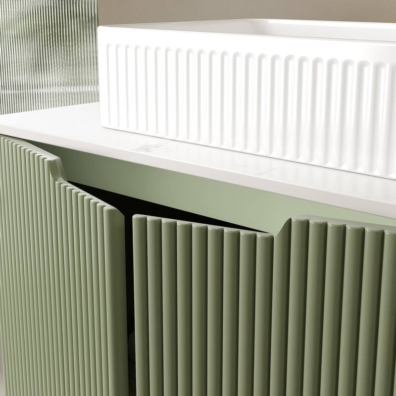 GDFStudio - Turio 30" Freestanding Bathroom Vanity with Dual Doors, Ceramic Basin & Sintered Stone Countertop, WITHOUT Faucet