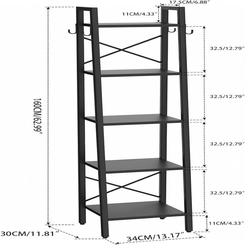 5 Tiers Ladder Bookcase - 11.81"D x 13.39"W x 62.99"H