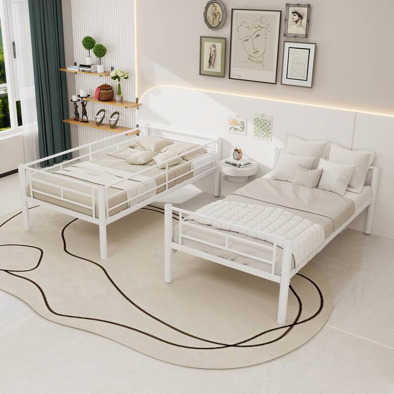 GDFStudio - Twin Over Twin Metal Convertible Bunk Bed Frame