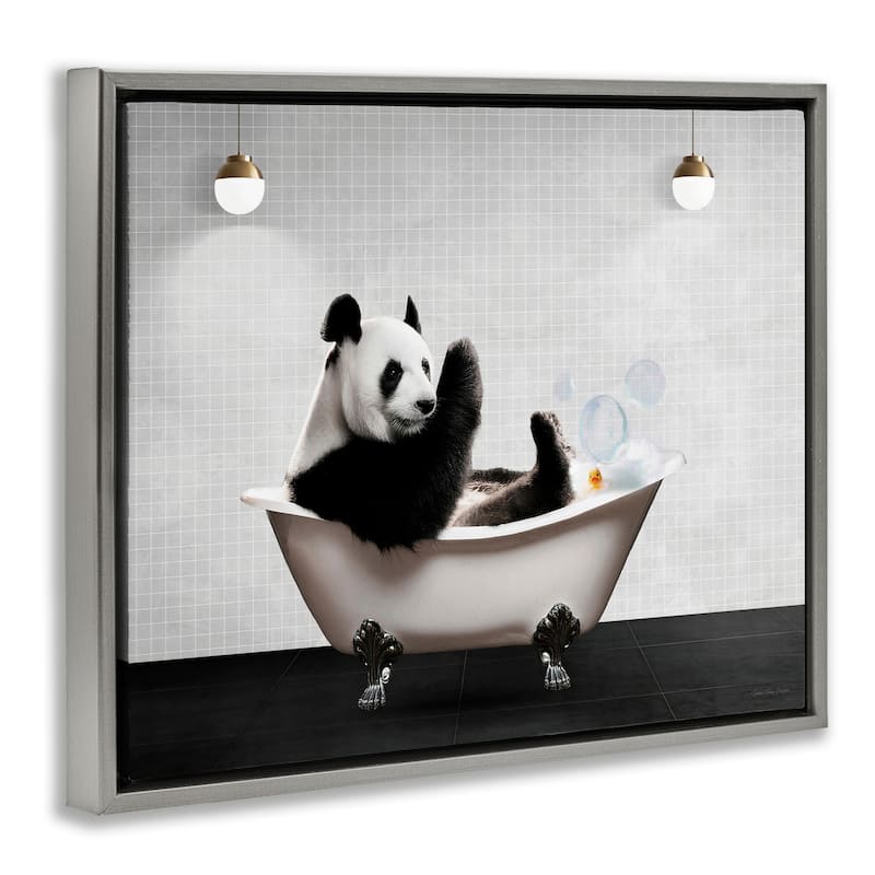 Stupell Panda in Modern Bubble Bath Framed Floater Canvas Wall Art Design By Seven Trees Design