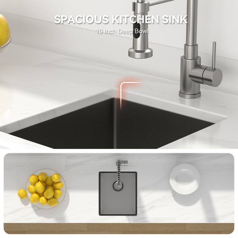 Lordear 15/17" Kitchen Sink Stainless Steel Undermount Single Bowl Bar Sink with Accessories