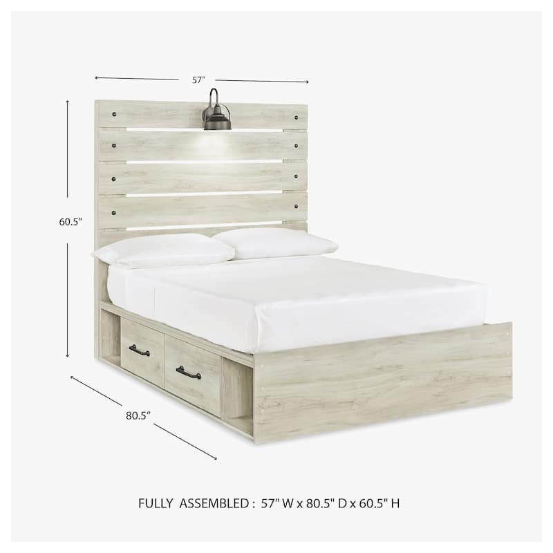 Cambeck Whitewash Panel Bed With 2 Under Bed Storage Drawers