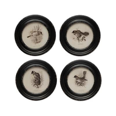 Round Wood Framed Bird Prints