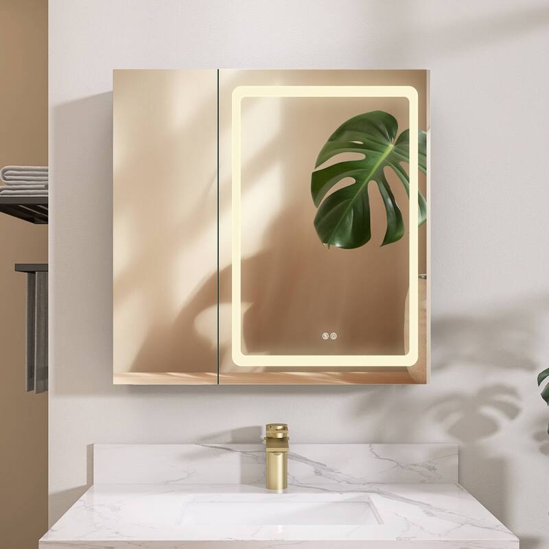 ZEAFIVE LED Black Bathroom Medicine Cabinet Surface Mount Defog Medicine Cabinet 3 Lights Dimmable