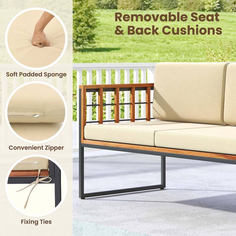 Costway 4 PCS Acacia Wood Outdoor Sofa Set with Heavy Duty Metal Frame - See Details