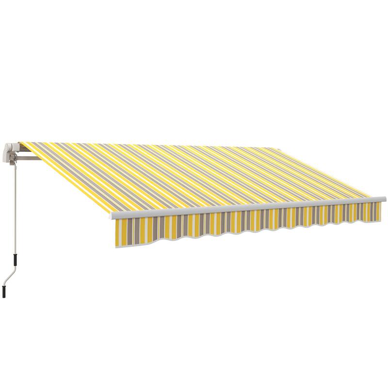 12' x 10' Retractable Awning Sun Shade Shelter with Manual Crank Handle, 280g/m² UV & Water-Resistant Fabric and Aluminum Frame - Yellow+Grey