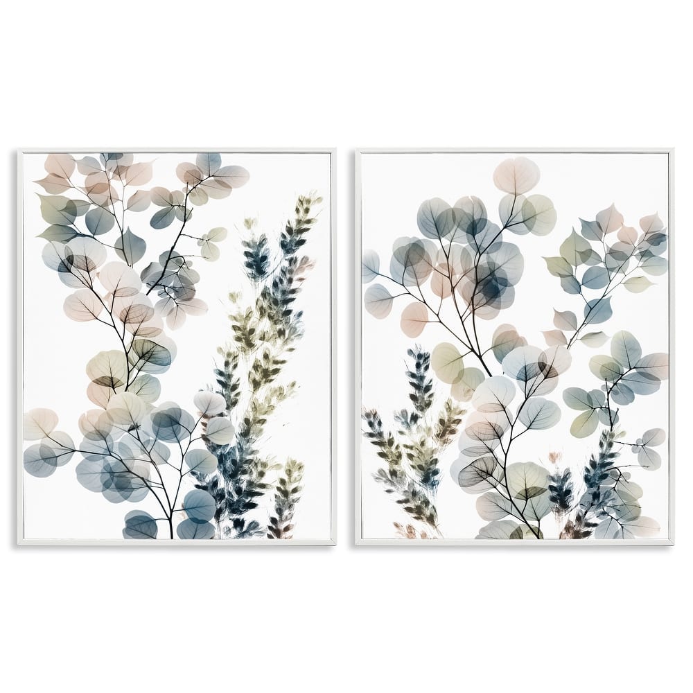 Stupell Collage of Translucent Plants Blue Green Beige, 2pc Multi Piece Framed Wall Art Set