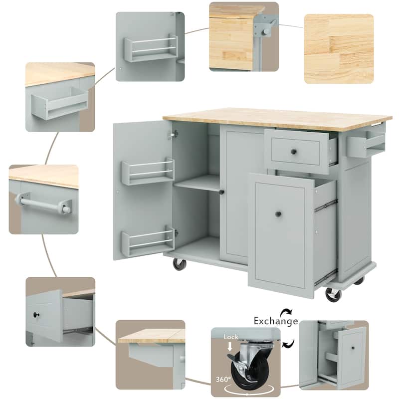 53.9" Width Rolling Kitchen Cart on Wheels with Internal Storage Rack - N/A