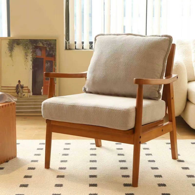 Accent Chair with Solid Wood Frame, Living Room Chair with Soft Fabric Cushion, Cozy Bedroom Chair, Comfy Armless Reading Chair - Grey